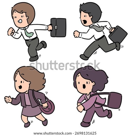 vector set of office worker hurry
