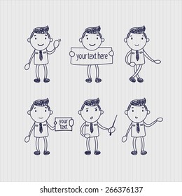 vector set of office workers with different gestures, sketch on paper