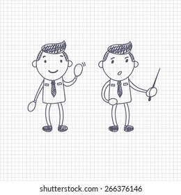 vector set of office workers with different gestures, sketch on paper