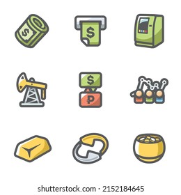 Juego de vectores de Iconos de petróleo y de tipo de cambio.