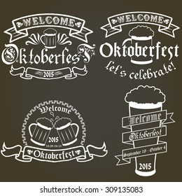 Vector set of oktoberfest labels, design elements, emblems and badges. Isolated logo illustration in vintage style. Templates collection.