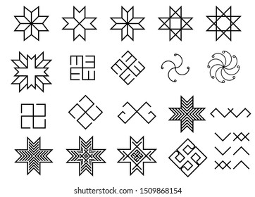 Vector Set of old baltic Folk ancient Latvian symbols, sign