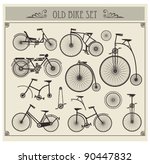 Vector set of old bikes on a gray background