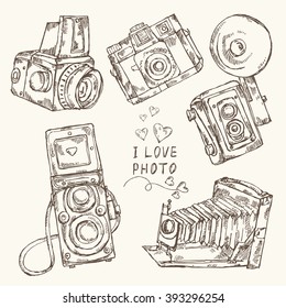 Vector set: old camera .hand drawn