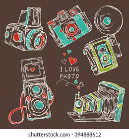 Vector set: old camera .hand drawn