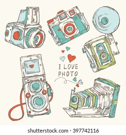 Vector set: old camera .hand drawn