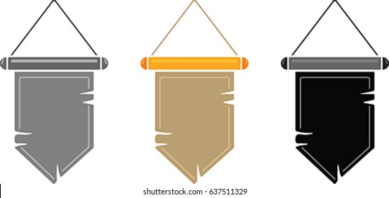 Vector set of old medieval pennant with torn edges