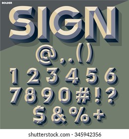 Vector set of old school simple bold beveled numbers and symbols. Simple colored version