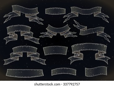 Vector set of old tattered banners with texture. In dark colors.