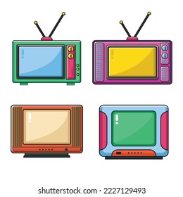Conjunto Vector De Vieja Ilustración De Televisión. Concepto de tarjeta de felicitación, afiche y banner. retro, tecnología, diseño, pantalla, símbolo