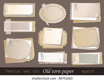 Vector set of old torn paper