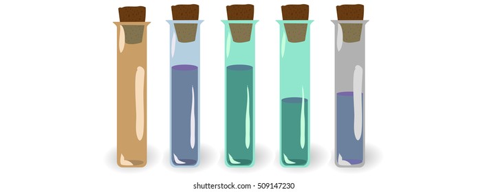 Vector set of old (vintage) potions (bottles, viles) with and without labels