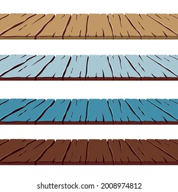 Conjunto vectorial de superficies de madera antiguas. Vieja mesa de madera de diferentes colores. Fondo de madera.