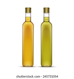 Vector Set of Olive or Sunflower Oil Glass Bottles Isolated on White Background