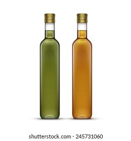 Vector Set of Olive or Sunflower Oil Glass Bottles Isolated on White Background