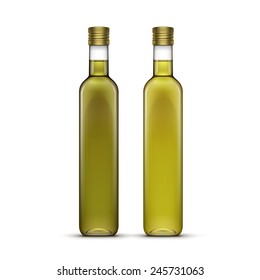 Vector Set of Olive or Sunflower Oil Glass Bottles Isolated on White Background