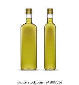 Vector Set of Olive or Sunflower Oil Glass Bottles Isolated on White Background