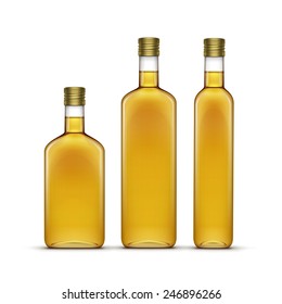 Vector Set of Olive or Sunflower Oil Glass Bottles Isolated on White Background