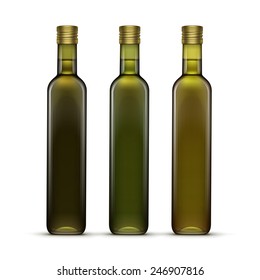 Vector Set of Olive or Sunflower Oil Glass Bottles Isolated on White Background