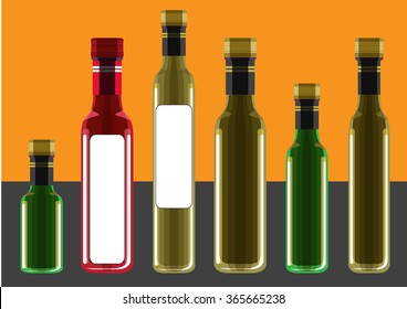 Vector Set of Olive or Sunflower Oil Glass Bottles
