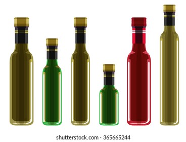Vector Set of Olive or Sunflower Oil Glass Bottles