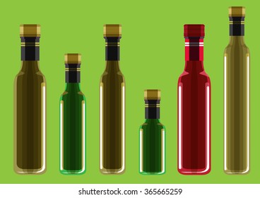 Vector Set of Olive or Sunflower Oil Glass Bottles