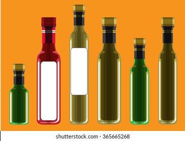 Vector Set of Olive or Sunflower Oil Glass Bottles