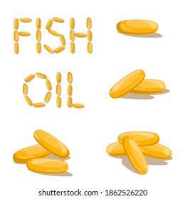 The vector set of omega-3 capsules. The quote of capsules - Fish oil. Omega-6, omega-9.