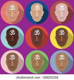 Vector set of omm portraits. Isolated icons on colorful backdrop.