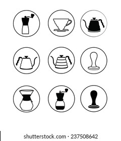 Vector set on coffee equipment. Barista accessories.