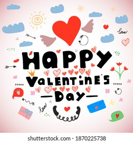 Vector set on Happy Valentines day Doodle