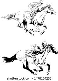 vector set on a horse racing theme sketches drawn in ink freehand logo