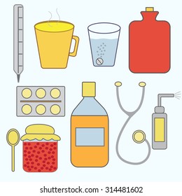 Vector set on the medical theme, and treatment of the common cold