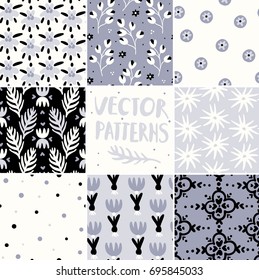 vector set on monochrome seamless patterns