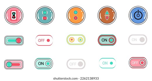 Vector set of on off button designs on white background for Online business, computer components, communication, digital printing, web design, electronic, and more 