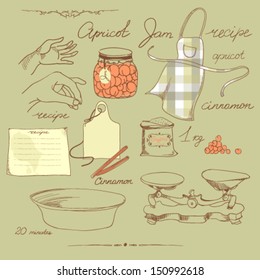 vector set on a recipe apricot jam on a green background