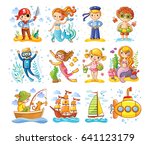 Vector set on a sea theme. A collection of children in cartoon style.