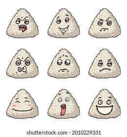 Vector Set of Onigiri Cartoon Characters. Rice Ball Emoticons.