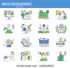 Vector set of online education, leadership and business icons in thin line style. Website UI and mobile web app icon. Outline design illustration