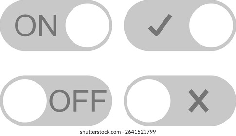 Vector set of onoff user interface elements toggle switches on transparent background, user interface design and functionality