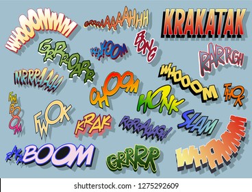 Vector Set of Onomatopoeia Words and Sounds Comic Book Style