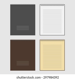 Vector Set of open and closed spiral Notepad Notebook with white lined pages