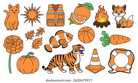 Vector Set of Orange Color Objects