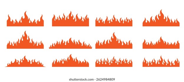 Vector Set of Orange Fire Flames border vector illustration on white background