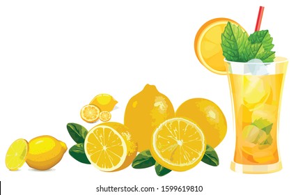 Vector set of orange isolated on white background.