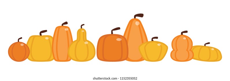 Vector set of orange pumpkins isolated on white