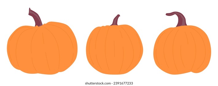 Vector set of orange pumpkins isolated on a white background. Pumpkin of various shapes and colors. Thanksgiving and Halloween Elements. Autumn decorative design, halloween invitation, harvest