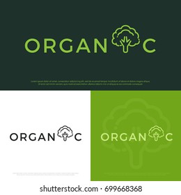 Vector set of organic logo with corporate identity design templates. emblems for natural, company logo, organic food products and packaging, organic logo with vegetable iconic. vector illustrator
