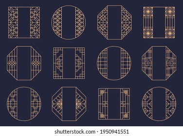 Vector set of oriental art for chinese design. Asian frame, border, knot for new year ornament. Japanese decorative patterns. Traditional vintage asian elements. - Shutterstock ID 1950941551