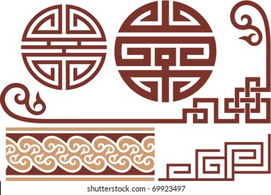Vector Set of Oriental Design Elements (seamless border, corner, knot, frame)